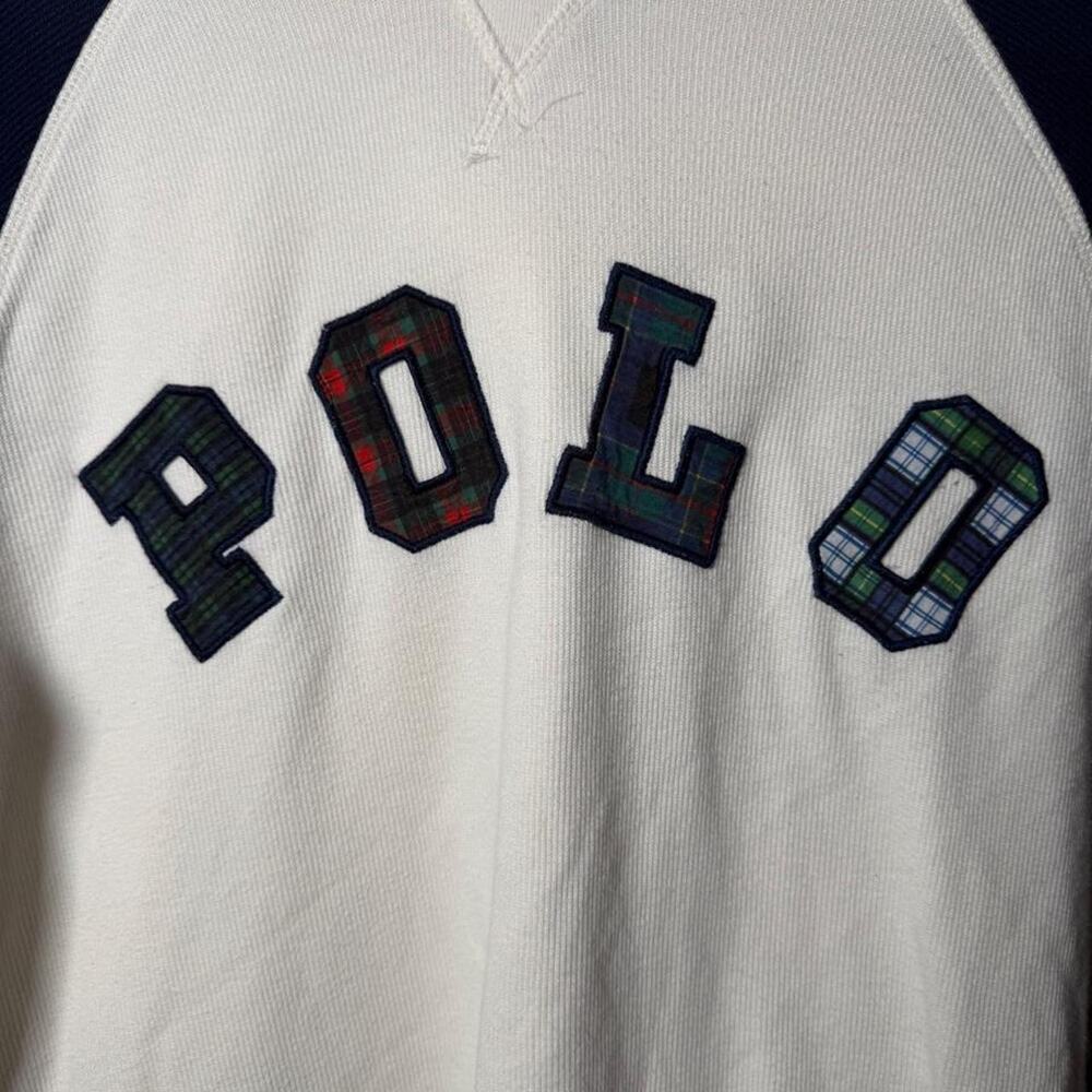 Polo Ralph Lauren Hoodie Womens XL White Navy Patchwork Plaid Pullover Preppy - Picture 5 of 5